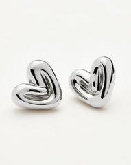 Puffy Heart Stud Earrings |Sterling Silver Plated