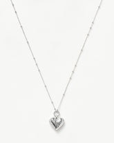 Ridge Heart Charm Pendant Necklace | Silver Plated