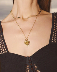 Ridge Heart Charm Pendant Necklace | 18k Gold Plated