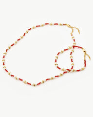 Savi Seed Pearl Beaded Necklace | Red Quartz & Pearl