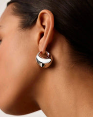 Sculptural Chubby Dome Medium Hoop Earrings | Silver Plated