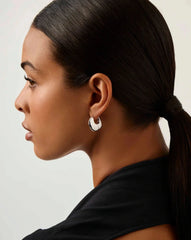 Sculptural Pebble Small Hoop Earrings | Silver Plated