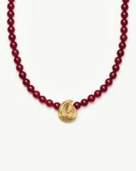 Spiral Gemstone Beaded Pendant Necklace | 18k Gold Plated/Dark Cherry Crystal Quartz