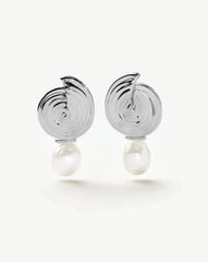 Spiral Detachable Pearl Drop Earrings | Silver Plated