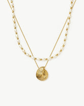 Spiral Pendant Necklace & Pearl Beaded Choker Set | 18k Gold Plated / Pearl