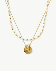 Spiral Pendant Necklace & Pearl Beaded Choker Set | 18k Gold Plated / Pearl