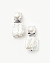 Square Pearl Statement Earrings | Silver Plated/Pearl