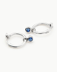Tennis Charm Mini Hoop Earrings | Sterling Silver/Sapphire Blue Nano-crystal