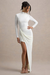 Victoria | White Long-Sleeve Maxi Dress With Wrap Skirt