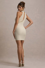 Orinthia | Champagne High-Neck Mini Dress With Wrap Detail