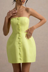 Anniston | Lemon Bandeau Tailored Button Mini Dress