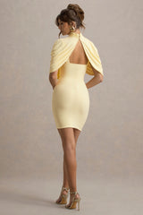 Perdi | Lemon Bodycon Mini Dress With Twisted Cape
