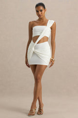 Wilma | White Asymmetric Micro-Mini Dress With Open-Back And Cut-Out Detail