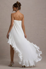 Whistler | White Chiffon Bandeau High-Low Ruffled Maxi Dress