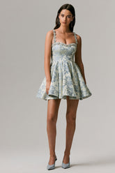 Seashell | Light Blue Jacquard Sweetheart Skater Mini Dress