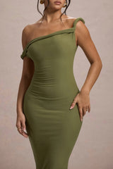Salome | Olive Twisted Asymmetric Midi Dress