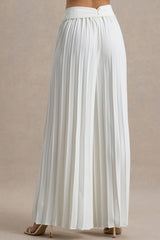 Eclipse | Cream Pleated Wide-Leg Trousers