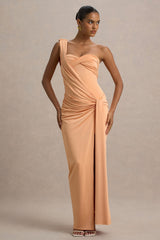 Erminia | Peach One-Shoulder Twist Wrap Maxi Dress