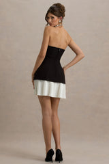 Autumn | Black & White Bandeau Mini Dress With Pleats