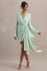 Doreen | Mint Long-Sleeve Wrap Mini Dress