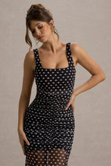 Galaxia | Black & White Polka Dot Maxi Dress With Mesh Skirt