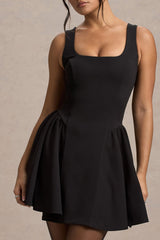 Fiala | Black Square-Neck Mini Dress With Volume Skirt