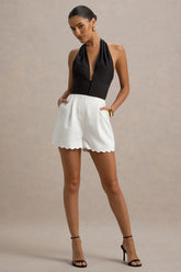 Elea | Black & Ecru Plunge-Neck Playsuit