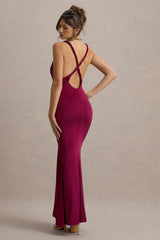 Santez | Dark Cherry Twisted Plunge-Neck Maxi Dress