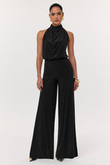 Asha | Black High-Neck Jumpsuit With Ruched Detail