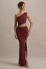 Sena | Burgundy Asymmetric Maxi Dress With Cut Out Details