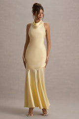 Amelita | Lemon Satin Cowl-Neck Maxi Dress