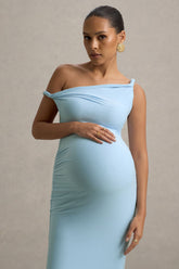 Lita | Powder Blue Twisted Asymmetric Maternity Maxi Dress