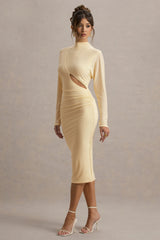 Pandora | Pale Lemon Long-Sleeve Maxi Dress With Cut-Out