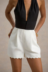 Elea | Black & Ecru Plunge-Neck Playsuit