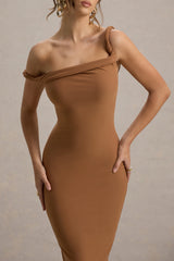 Salome | Brown Twisted Asymmetric Midi Dress