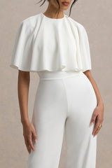 Leanna | White Straight-Leg Jumpsuit With Cape