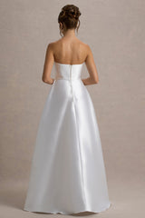 Universe | White Bandeau Split Puff-Skirt Maxi Dress