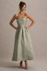 Zuma | Light Blue Jacquard Strapless Midi Dress