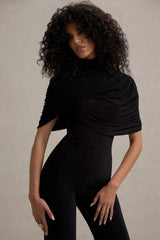 Isoline | Black Twist Cape Flared-Leg Jumpsuit