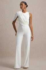 Opulence | White Jumpsuit With Cape Sleeve and Draped Details