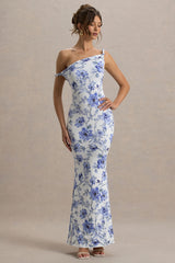 Lita | Blue Floral Twisted Asymmetric Maxi Dress