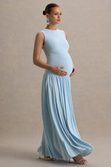 Outline | Powder Blue Maternity Maxi Dress With Draped Skirt