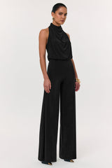 Asha | Black High-Neck Jumpsuit With Ruched Detail
