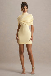 Perdi | Lemon Bodycon Mini Dress With Twisted Cape