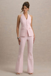 Carina | Pink Flared-Leg Tailored Trousers