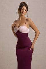 Andretti | Burgundy & Pink Satin Strappy Midi Dress