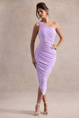 Dorit | Lilac One Shoulder Asymmetric Ruched Midi Dress