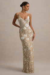 Gemini | Floral Sequin Embellished Strappy Maxi Dress