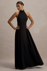 Cynthia | Black High-Neck Maxi Dress With Volume Skirt