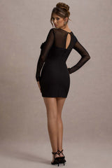Ruchi | Black Sheer Mini Dress With Corsage Detail